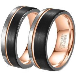 ****COI Tungsten Carbide Black Rose Silver Offset Groove Ring-02083AA
