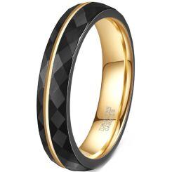 ****COI Tungsten Carbide Black Gold Tone Faceted Offset Groove Ring-02084AA