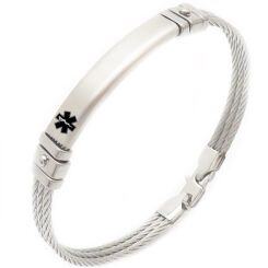 ****COI Titanium Gold Tone Silver/Silver Medical Alert Wire Bracelet With Steel Clasp(Length: 7.87 inches)-02092AA