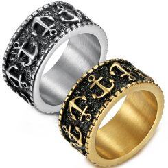****COI Titanium Black Gold Tone/Silver Anchor Ring-02099AA