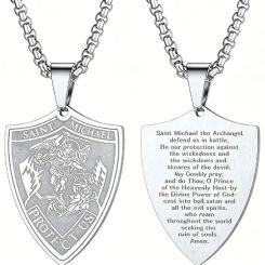 ****COI Titanium Black/Gold Tone/Silver Saint Michael Protect Us Pendant-02103AA