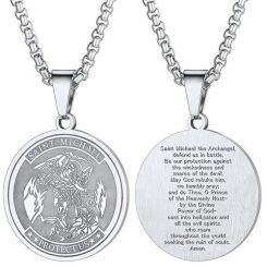 ****COI Titanium Black/Gold Tone/Silver Saint Michael Protect Us Pendant-02104AA