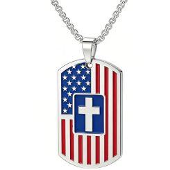 ****COI Titanium Black/Gold Tone/Silver American Flag Cross Tag Pendant-02106AA