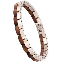 ****COI Titanium Black/Silver Koa Wood Bracelet With Steel Clasp(Length: 8.50 inches)-02109AA