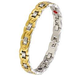 ****COI Titanium Gold Tone Silver Bracelet With Steel Clasp(Length: 8.27 inches)-02110AA