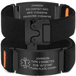****COI Black Titanium Medical Alert Nylon Fabric Bracelet With Steel Clasp(Length: 8.27 inches)-02118AA