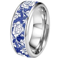 ****COI Titanium Black/Silver Floral & Leaved Beveled Edges Ring-02122AA