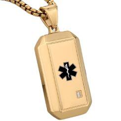 ****COI Titanium Black/Gold Tone/Silver Medical Alert Pendant With Cubic Zirconia-02125AA