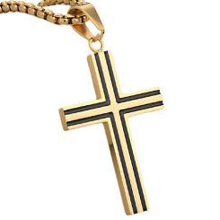 ****COI Titanium Black/Gold Tone/Silver Cross Pendant-02129AA