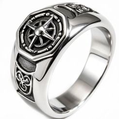 ****COI Titanium Black Silver Compass & Celtic Ring-02134AA