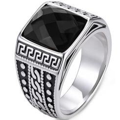 ****COI Titanium Black Silver Celtic Ring With Created Blue Sapphire/Black Onyx/Red Ruby-02135AA