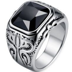 ****COI Titanium Black Gold Tone/Silver Celtic Ring With Black Onyx-02136AA