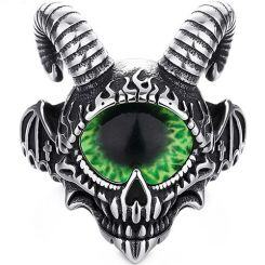 ****COI Titanium Black Silver Goat's Head Ring With Created Red Ruby/Green Emerald/Blue Sapphire-02137AA