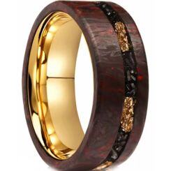 ****COI Tungsten Carbide Gold Tone Carbon Fiber Meteorite & Gold Foil Ring-02148AA
