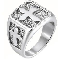 ****COI Titanium Gold Tone/Silver Cross Ring-02160AA
