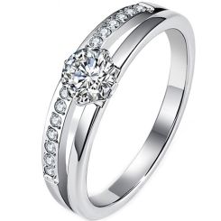 ****COI Titanium Gold Tone/Silver Solitaire Ring With Cubic Zirconia-02152AA