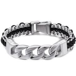 ****COI Titanium Leather Bracelet With Steel Clasp(Length: 8.66 inches)-02154AA