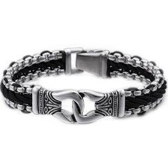 ****COI Titanium Leather Bracelet With Steel Clasp(Length: 8.66 inches)-02155AA