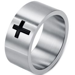 ****COI Titanium Black/Gold Tone/Silver Cross Ring-02161AA