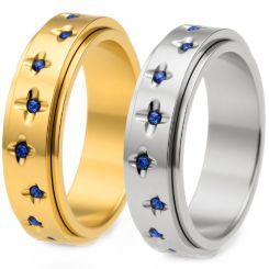 ****COI Titanium Gold Tone/Silver Ring With Created Blue Sapphire-02162AA