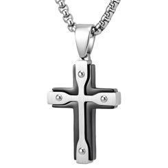 ****COI Titanium Black/Gold Tone Silver Cross Pendant-02167AA
