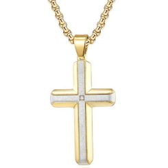 ****COI Titanium Black/Gold Tone/Silver Silver Cross Pendant With Cubic Zirconia-02170AA