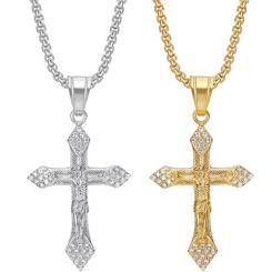 ****COI Titanium Gold Tone/Silver Jesus Cross Pendant With Cubic Zirconia-02174AA