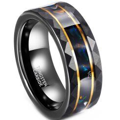 ****COI Tungsten Carbide Black Gold Tone Double Groove Faceted Ring With Abalone Shell-02190AA