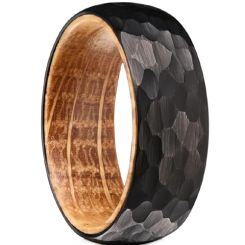 ****COI Black Tungsten Carbide Faceted Ring With Koa Wood-02197AA