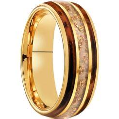 ****COI Gold Tone Tungsten Carbide Wood & Gold Foil Dome Court Ring-02198AA
