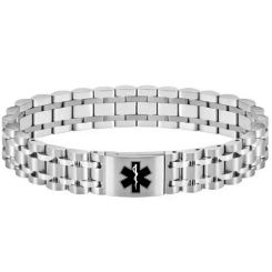 ****COI Titanium Black/Gold Tone/Silver Medical Alert Bracelet With Steel Clasp(Length: 8.07 inches)-02200AA