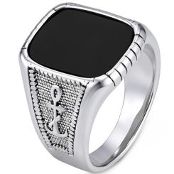 ****COI Titanium Anchor Ring With Black Onyx/Created Red Ruby/Green Emerald-02204AA