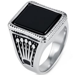 ****COI Titanium Crown Ring With Black Onyx/Created Red Ruby/Green Emerald-02205AA