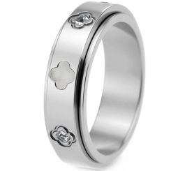 ****COI Titanium Gold Tone/Silver/Rose Abalone Shell & Cubic Zirconia Ring-02224AA