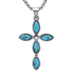 ****COI Titanium Black/Gold Tone/Silver Cross Pendant With Turquoise-02225AA
