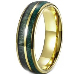 ****COI Gold Tone Tungsten Carbide Dome Court Ring With Green Koa Wood & Meteorite-02237A