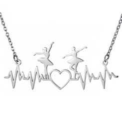 **COI Titanium Gold Tone/Silver Heartbeat & Heart Ballet Dancer Necklace(Length: 19.7 inches)-10000AA