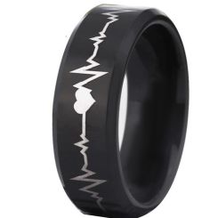 **COI Black Titanium Heartbeat & Heart Beveled Edges Ring-1412