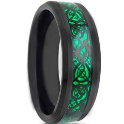 COI Tungsten Carbide Black Green Dragon Beveled Edges Ring-TG1841