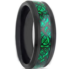 *COI Black Titanium Dragon Ring With Green Carbon Fiber-JT1089AA