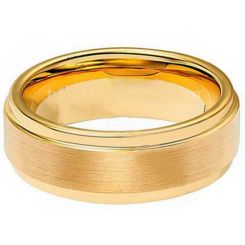 *COI Gold Tone Tungsten Carbide Polished Shiny Matt Step Edges Ring-TG1942A