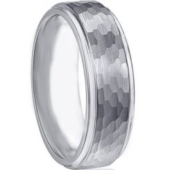 *COI Tungsten Carbide Hammered Step Edges Ring - TG2093