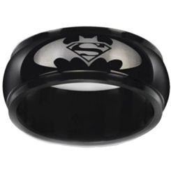 *COI Black Tungsten Carbide Bat Man & Super Man Ring-TG2919