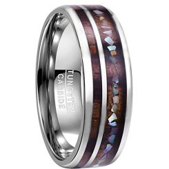 COI Tungsten Carbide Wood & Abalone Shell Dome Court Ring-TG3085