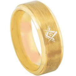 *COI Gold Tone Tungsten Carbide Masonic Step Edges Ring-TG3216