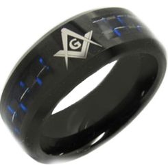 *COI Black Tungsten Carbide Masonic Ring With Carbon Fiber-TG3253