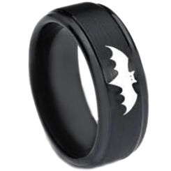 *COI Black Tungsten Carbide Bat Man Step Edges Ring-TG3264BB