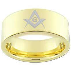 *COI Gold Tone Titanium Masonic Pipe Cut Flat Ring-3312