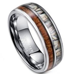 COI Tungsten Carbide Camo & Wood Dome Court Ring-TG3395