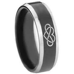 *COI Titanium Black Silver Infinity Heart Beveled Edges Ring-3446